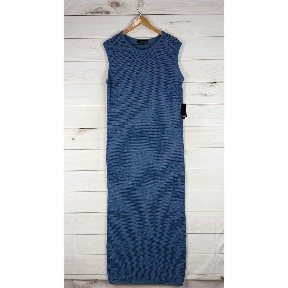 Eloquii Dress Womens 14/16 Blue Crochet Tank Sheath Maxi Knit Lined Summer